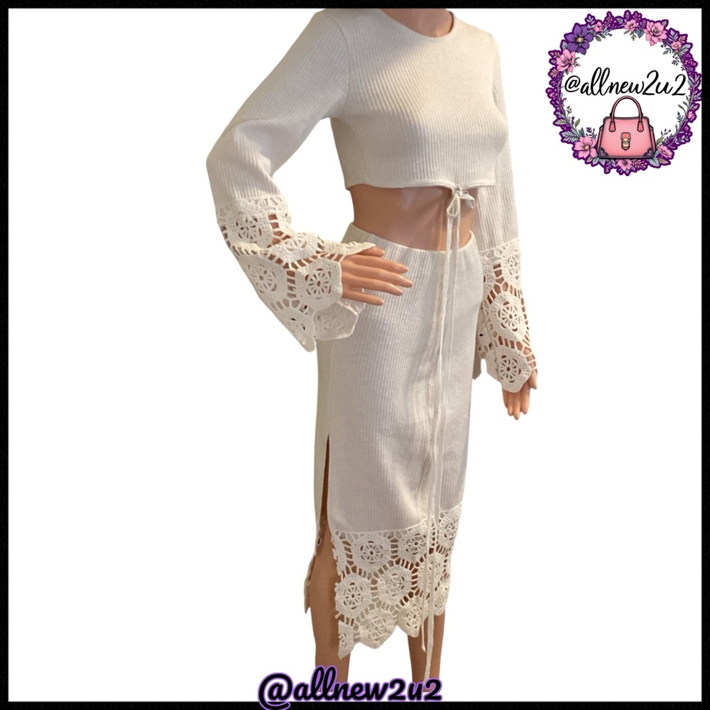 Zara Cream Knit Lightweight Sweater W / Lace Skirt Set Size S - Picture 9 of 16